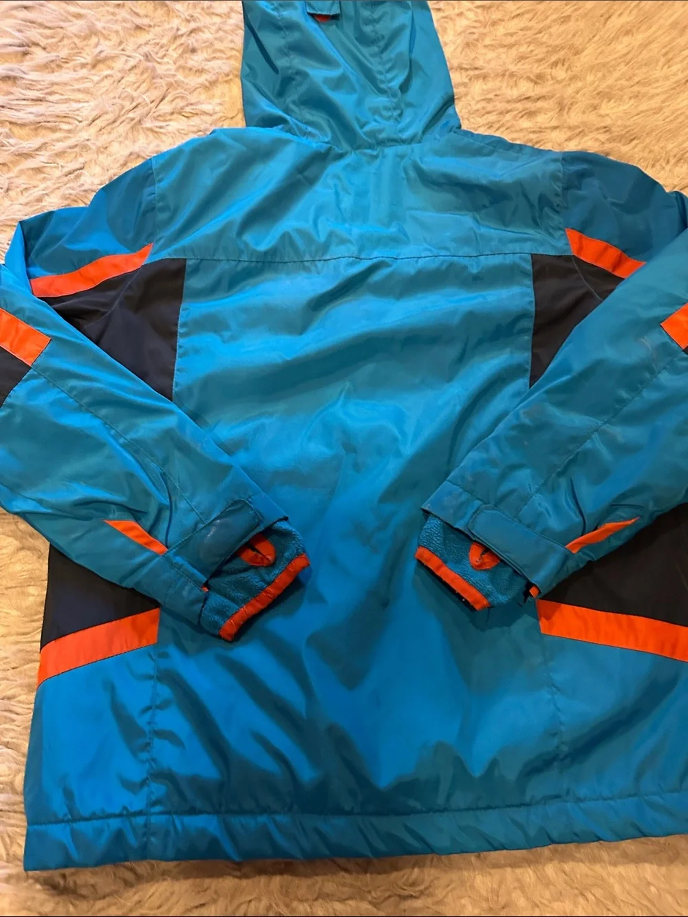 Lands End Kids Winter Polyester Blue & Orange Hooded Jacket